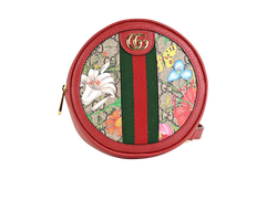 Mini Floral Ophidia Round Backpack, Canvas/Leather, Red/Beige,2091,DB/B,3*